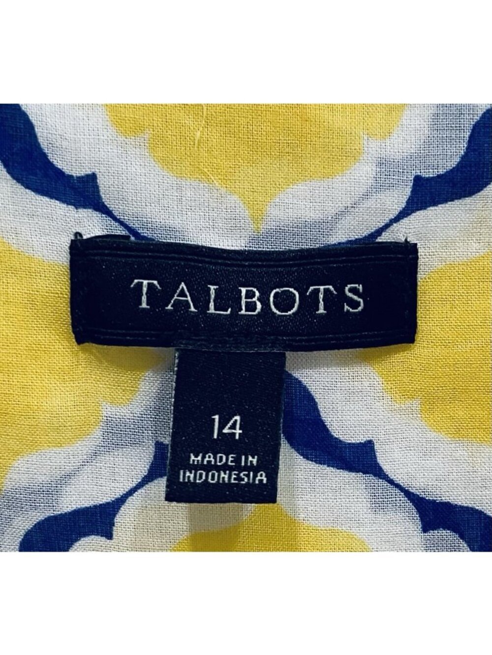 Talbots Top Womens 14 Yellow Blue Boho Print Lightweight Button Up Cotton Beachy - Picture 6 of 8